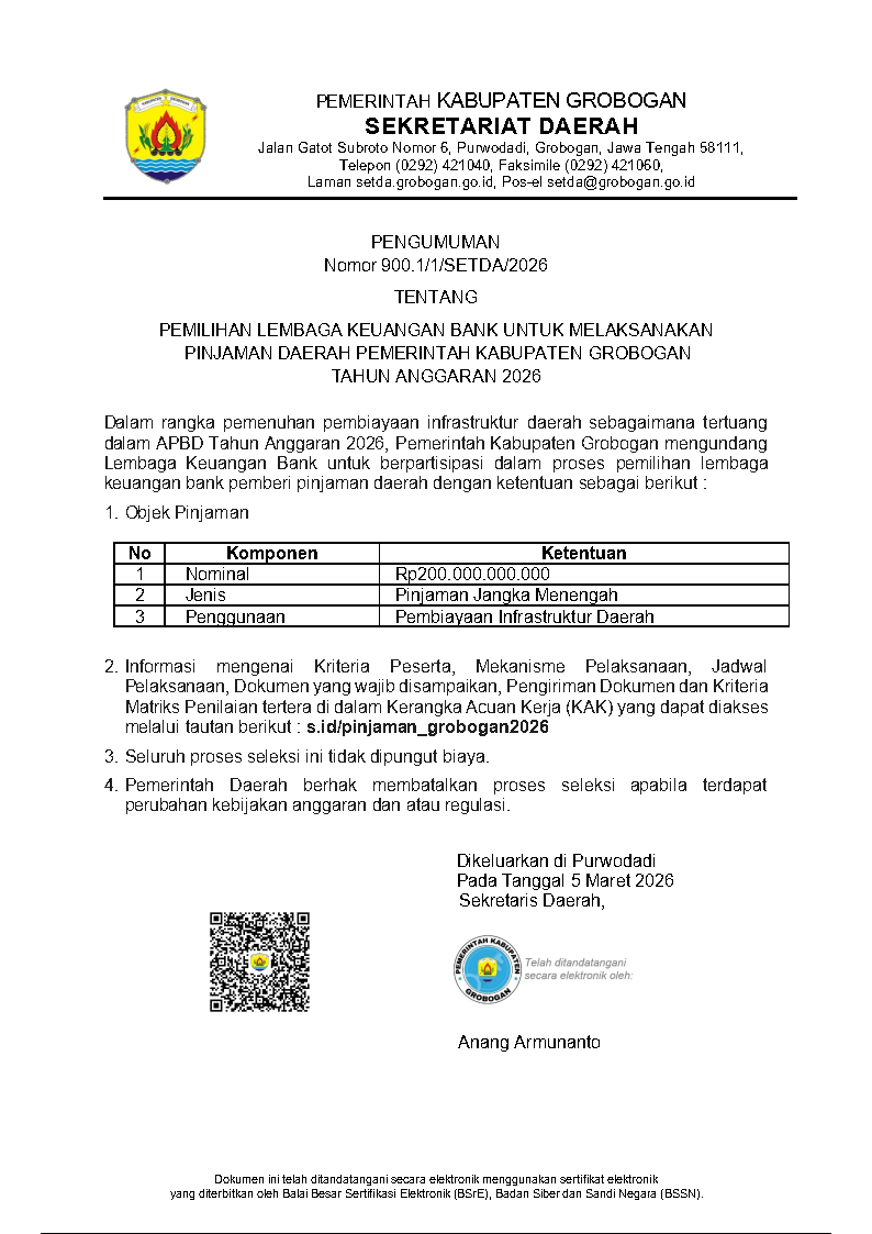 Surat Pemilihan Lembaga Keuangan Bank Pemberi Pinjaman